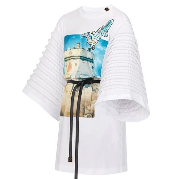 Louis Vuitton Women’s White Printed Dress with Oversized Sleeves Runway SS19 - Picture 1 of 16